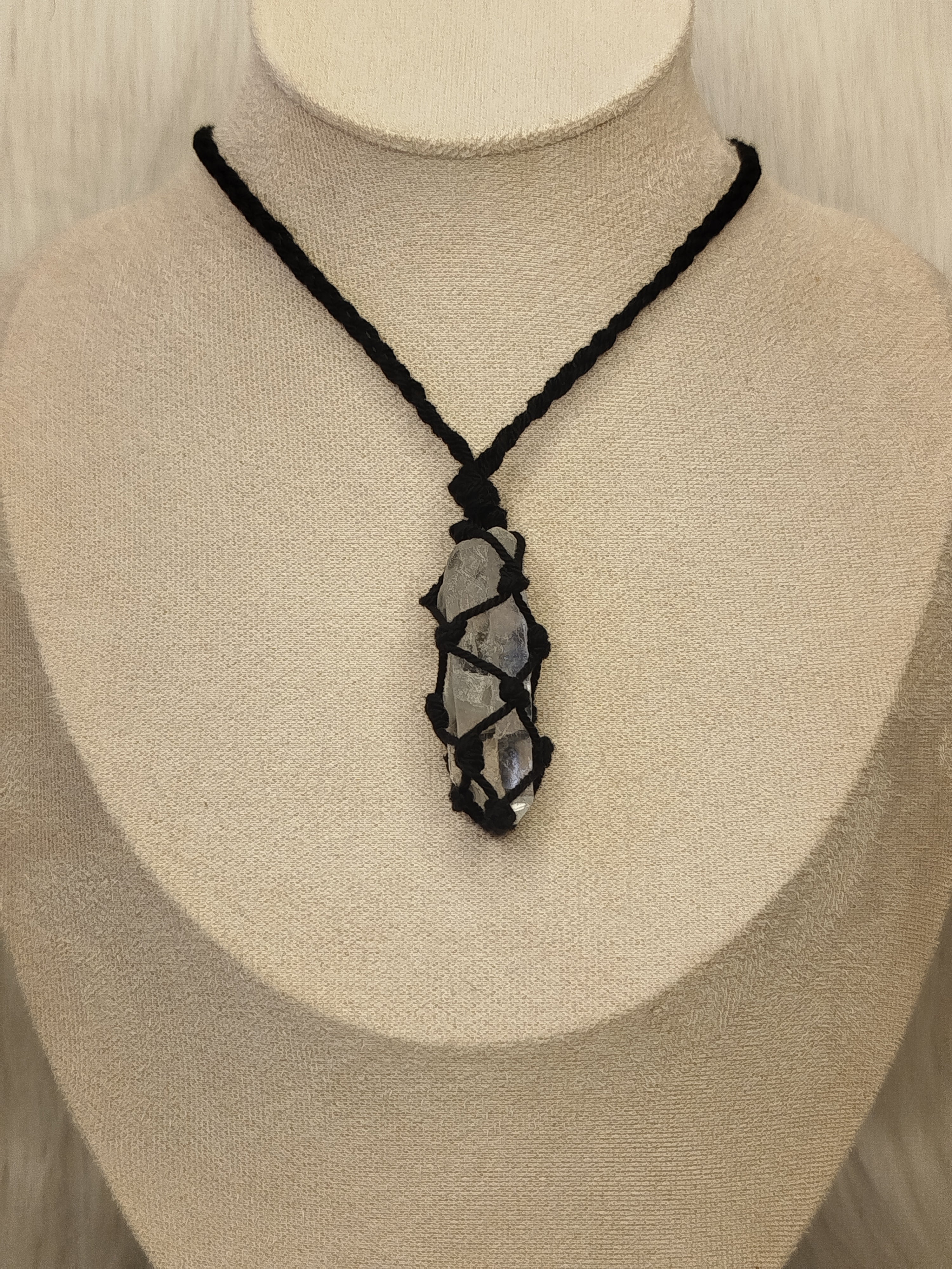 Clear quartz macrame necklace